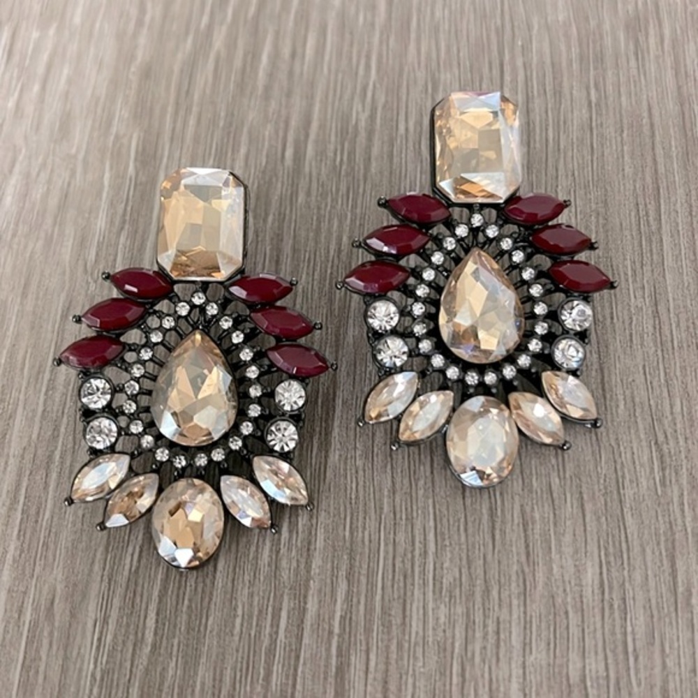 White House Black Market Red Rhinestone Drop Earrings